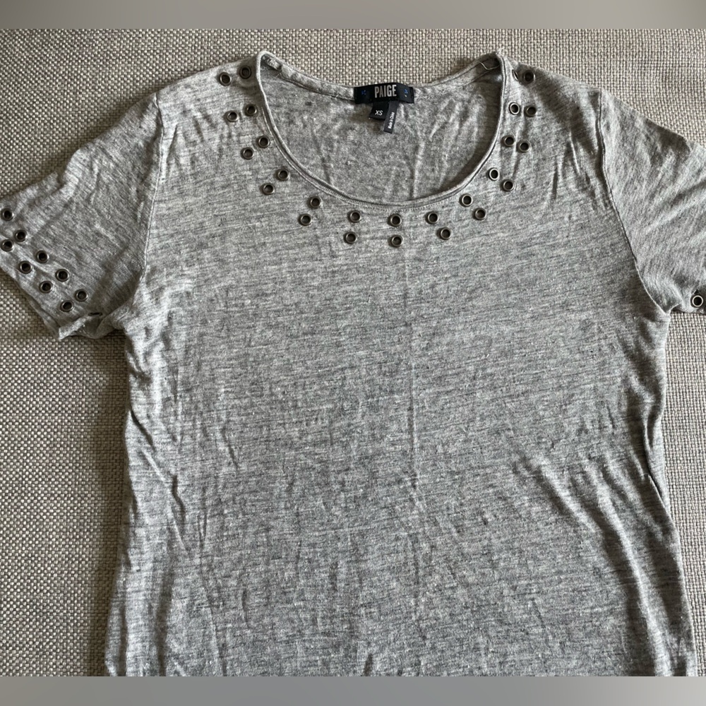 PAIGE burnout grey tee with grommet collar
